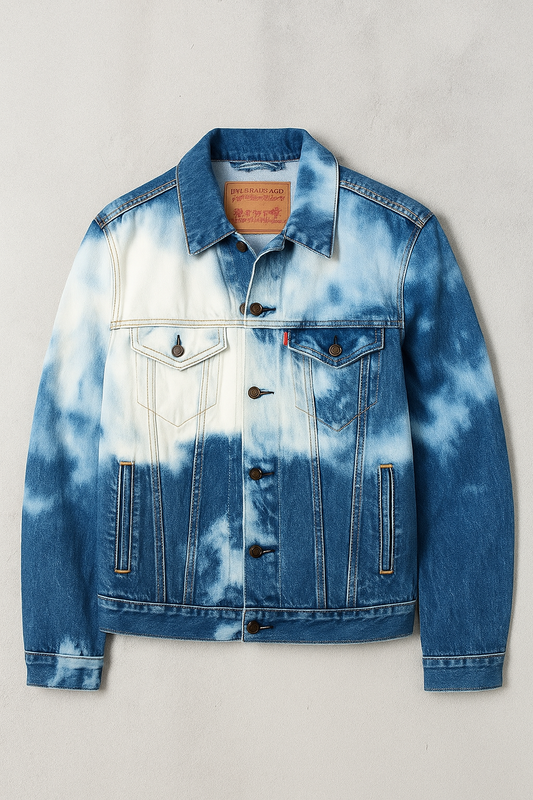 Blue Tie-Dye Denim Jacket – Unisex Vintage Wash Button-Down Outerwear