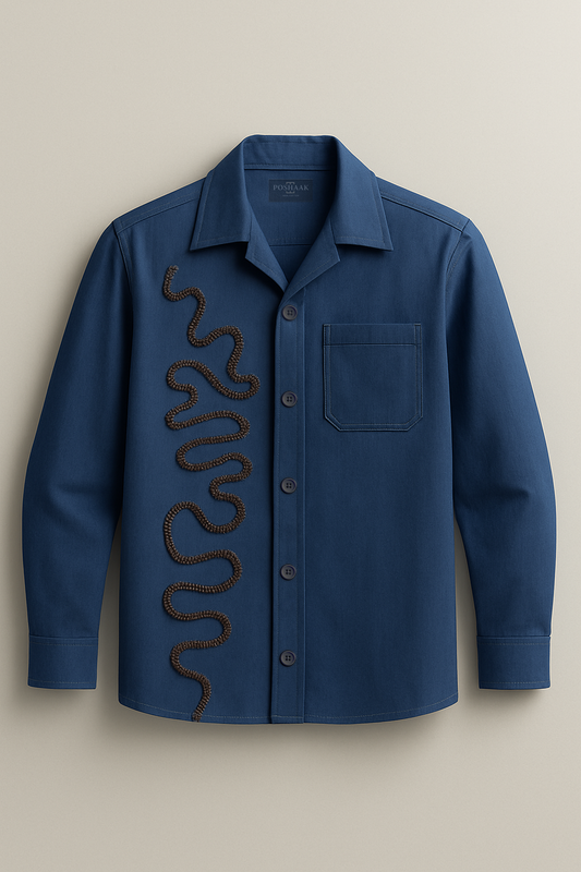 Navy Embroidered Serpent Shirt – Unisex Button-Up Cotton Shirt